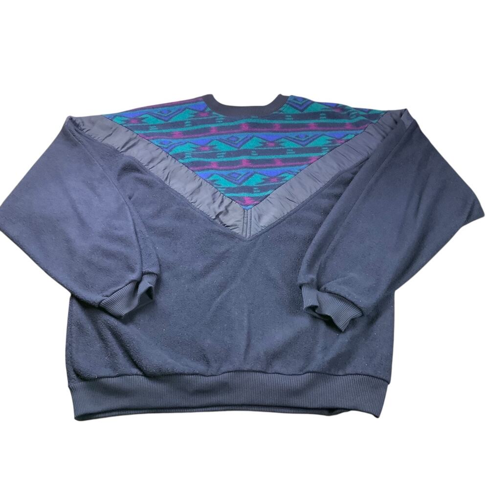Vintage Pierre Cardin Fleece Pullover Mens L Blue Geometric Vaporwave 90s Aztec